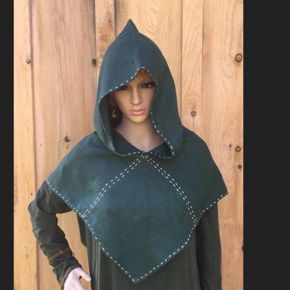 Viking Hood ~ Linen Hood ~ Hunter Green Hood Historical Re-enactment SCA LARP